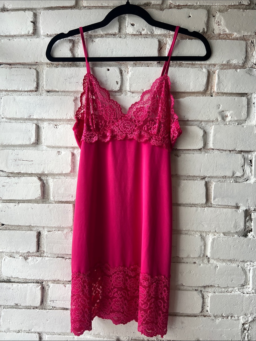 Women's Lace Trim Slip Dress - Hot Pink la vie en rose lace spaghetti strap
